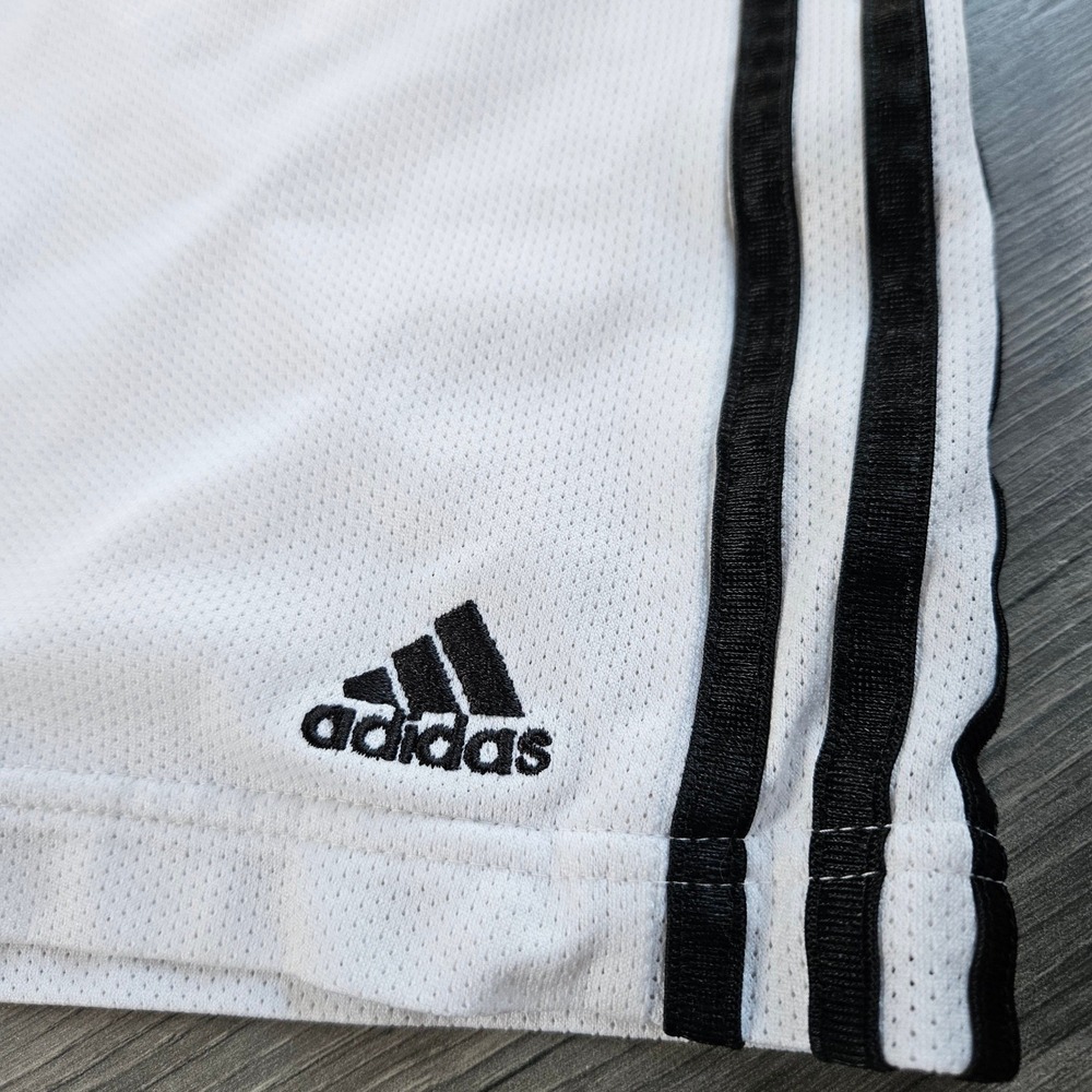 Adidas Mens Mesh Basketball Shorts White Black 3 Stripe XL Athletic Drawstring - Picture 2 of 13
